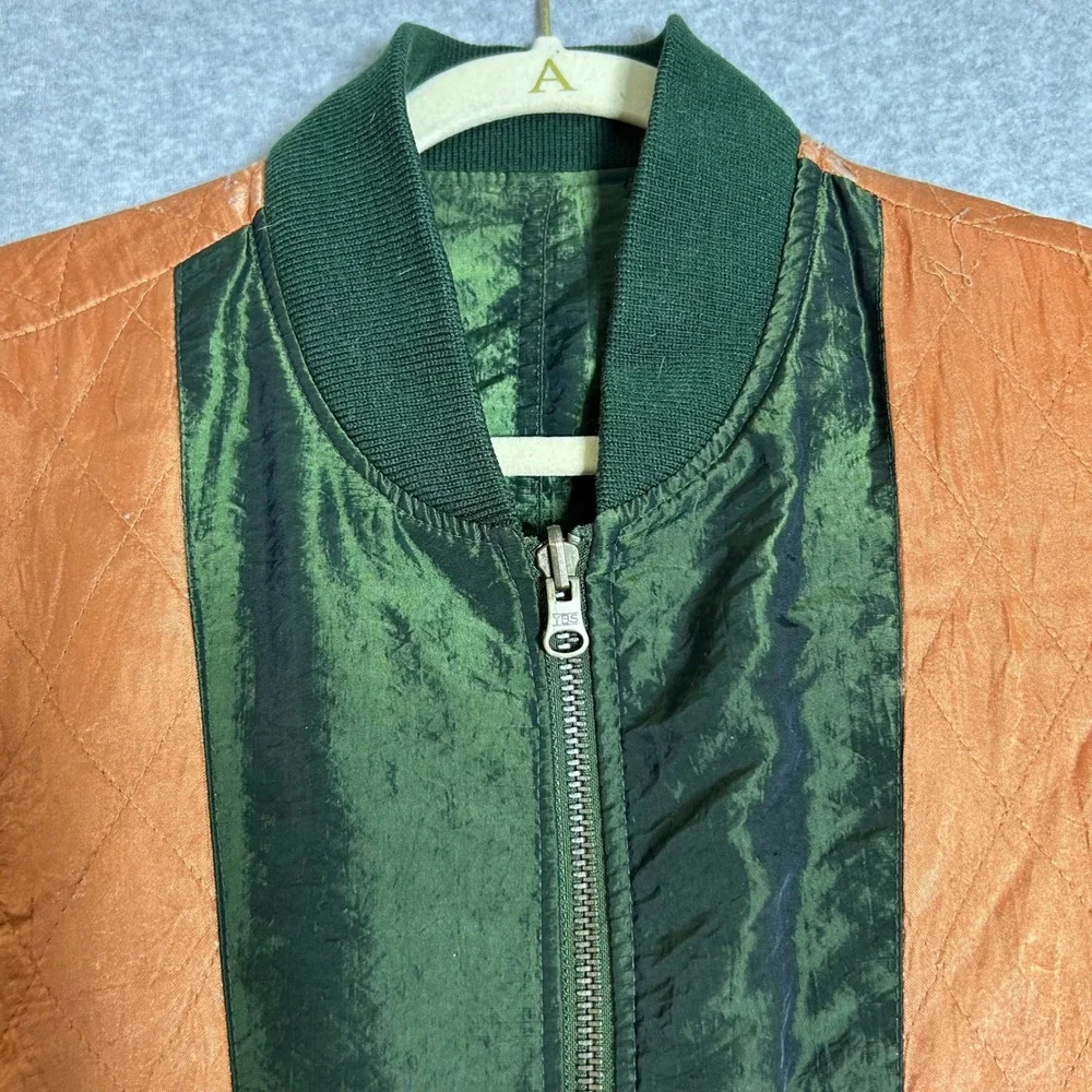 VTG 80s Reversible MA-1 Bomber Jacket Green Orange Made in Korea Flight L Gorp
